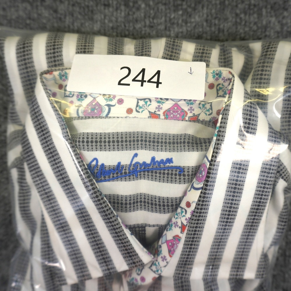 Robert Graham Button Up Shirt Mens XL Black White Striped Contrast Cuff Link - Picture 14 of 14